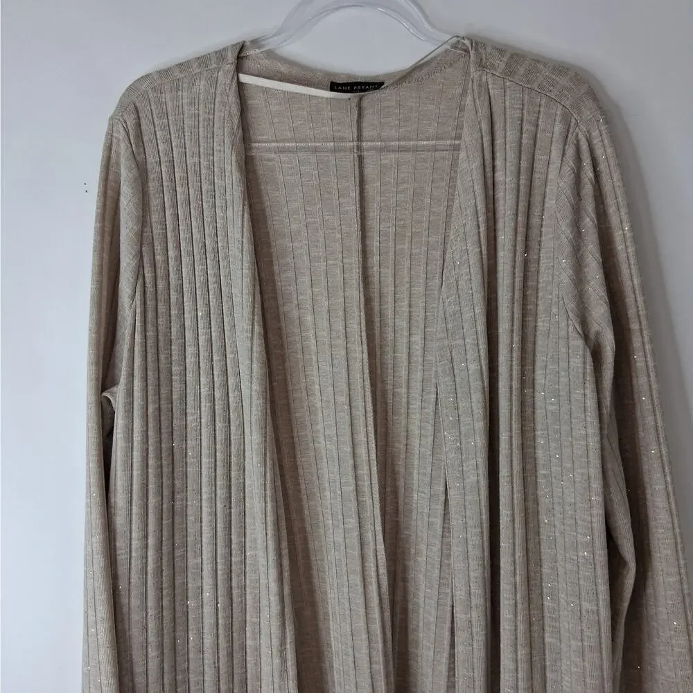 Lane Bryant Open Front Duster Cardigan Sweater Ribbed‎ Knit Women's 14/16 Beige